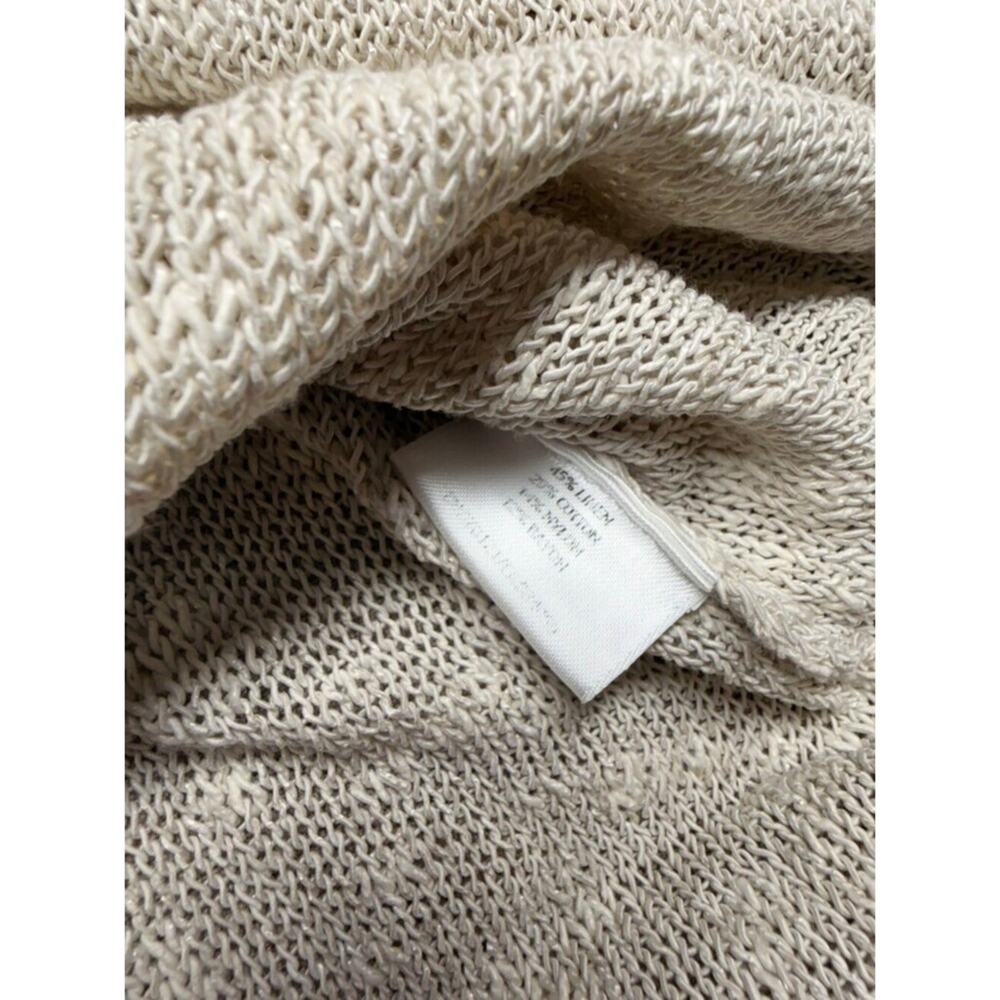 Eileen Fisher Open Knit Linen Blend Long Sleeve Sweater Oatmeal Beige Side Slit - Picture 3 of 4
